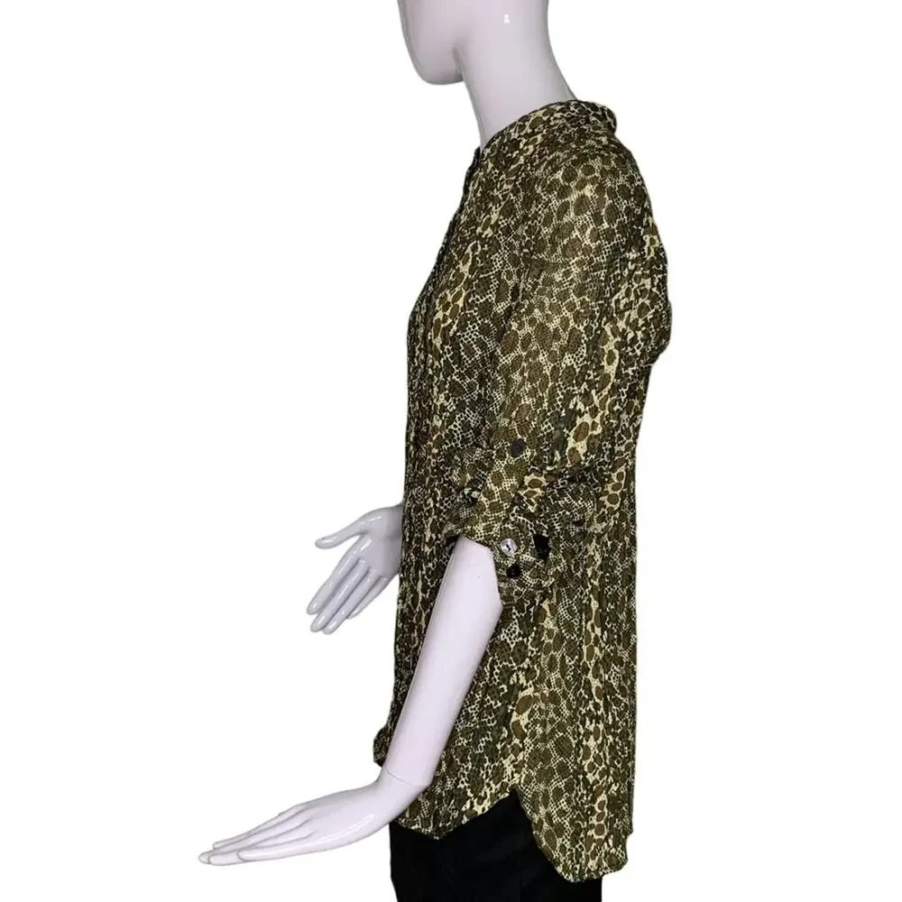Kim Rogers Top Button Down Size M Brown Animal Print